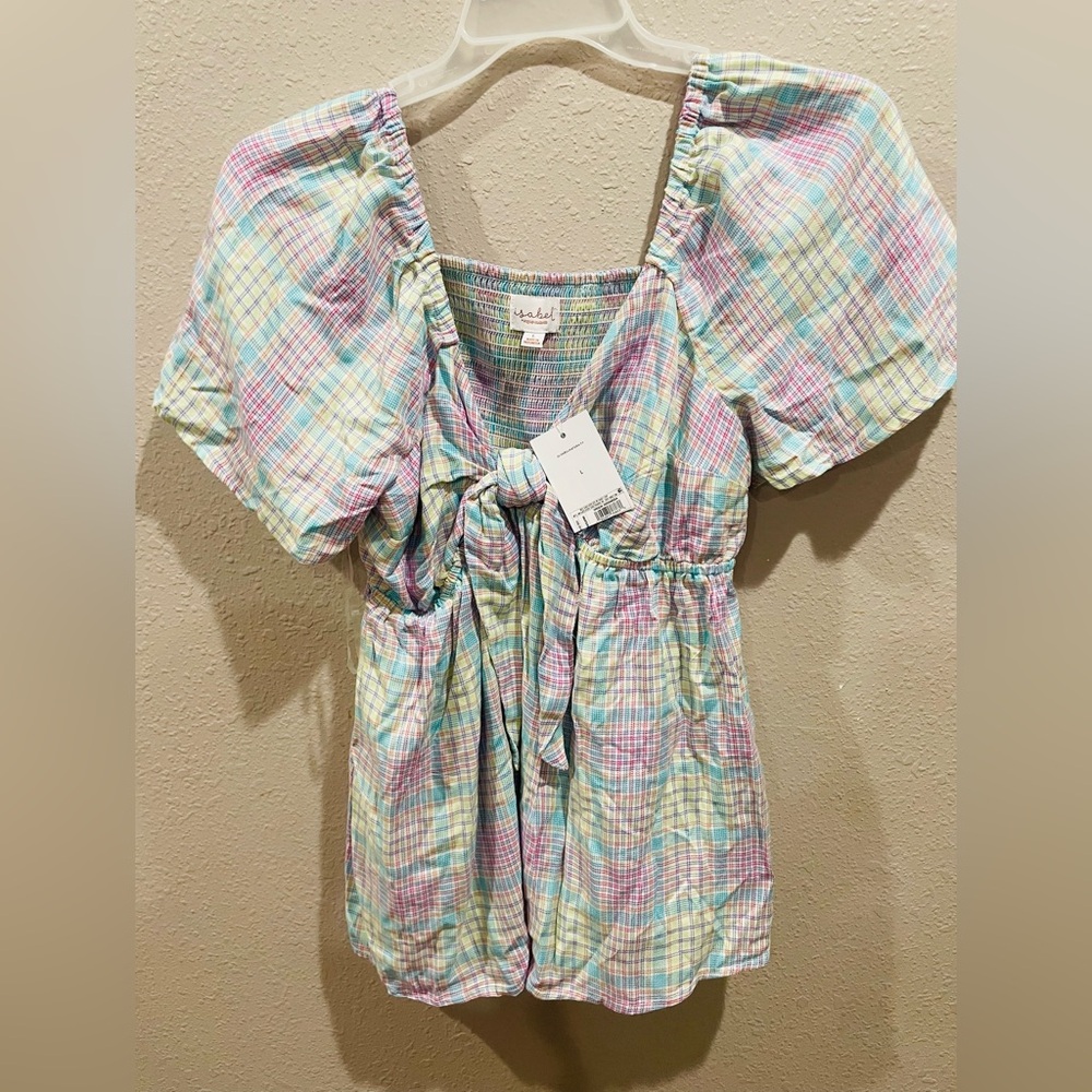 Isabel Maternity by Ingrid & Isabel Pastel Plaid Tie-Front Tunic